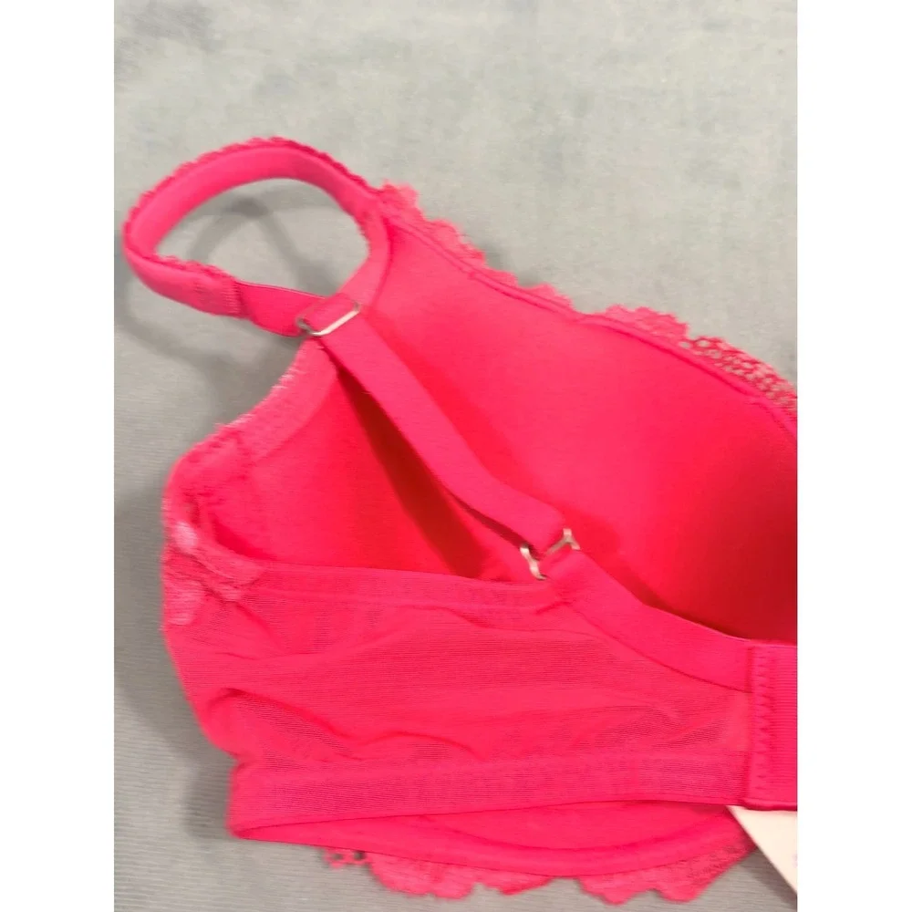 Victoria's‎ Secret Bra Body By Victoria Lined Demi 32DD Laced Bra Bright Pink